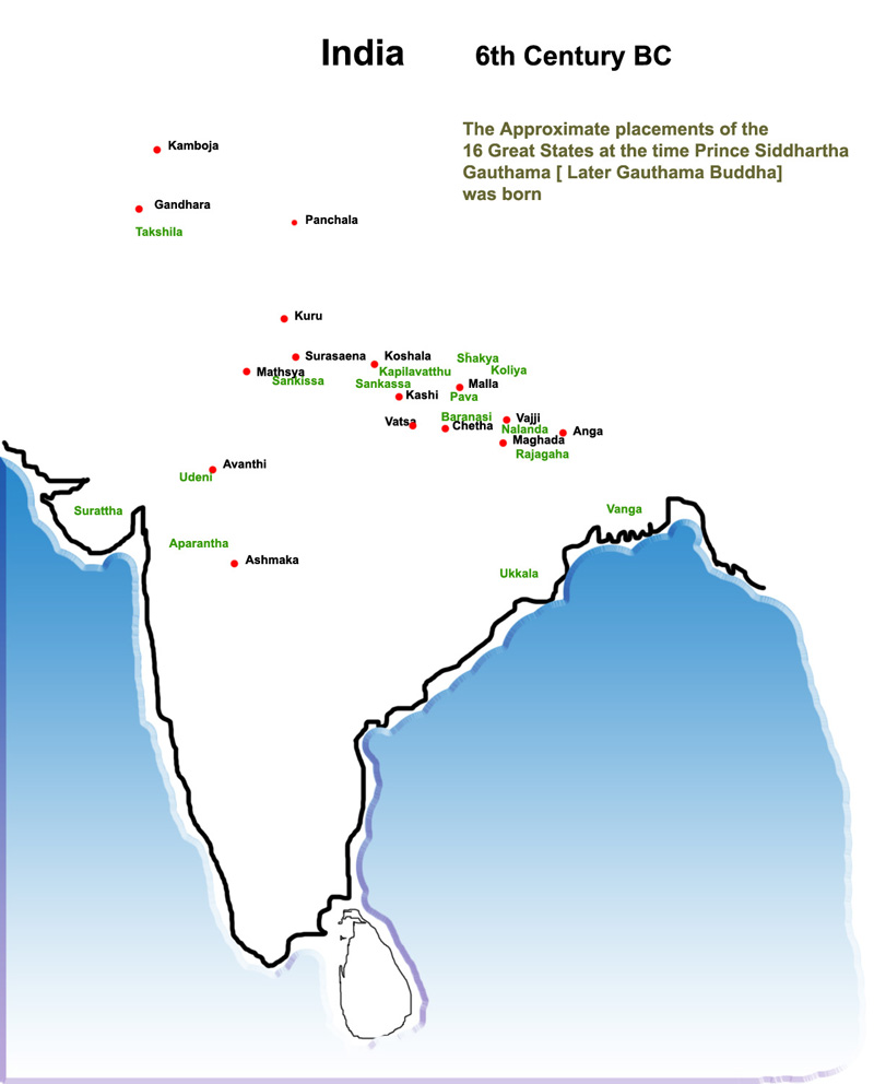 Early Indian States and places at the time of  the Buddha